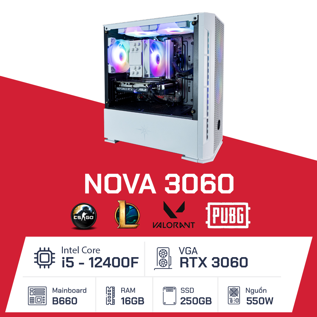 Nova 3060 - i5 12400F/ B660/ 16GB/ 250GB/ RTX 3060/ 550W